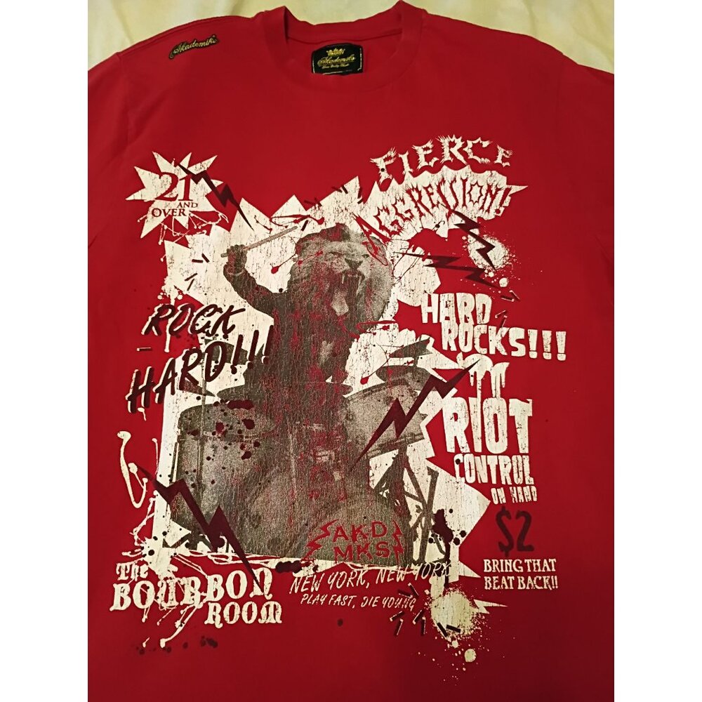 Academiks Graphic T-Shirt M Streetwear Fierce Aggression Bourbon Rooom
